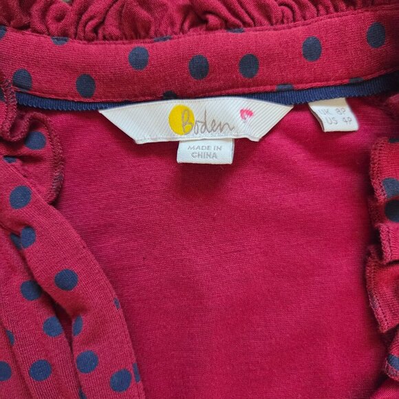 Boden Dress Womens 4P Polka Dot Stretch Jersey Red Hi-Low Hem Retro Ruffle Neck - Picture 6 of 9